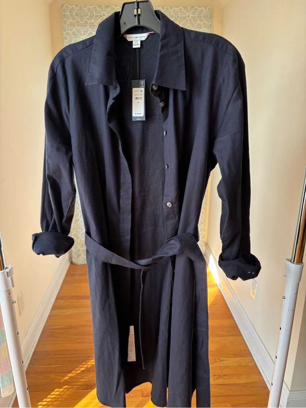 Tommy Hilfiger Navy Cotton Shirt Dress with Tie Belt NWT Size Small